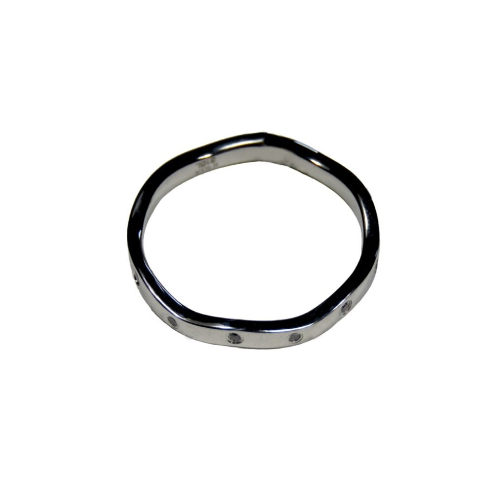 Inox Women's Polished Stainless Steel Waved Band Ring with CZ Accents, Size 8